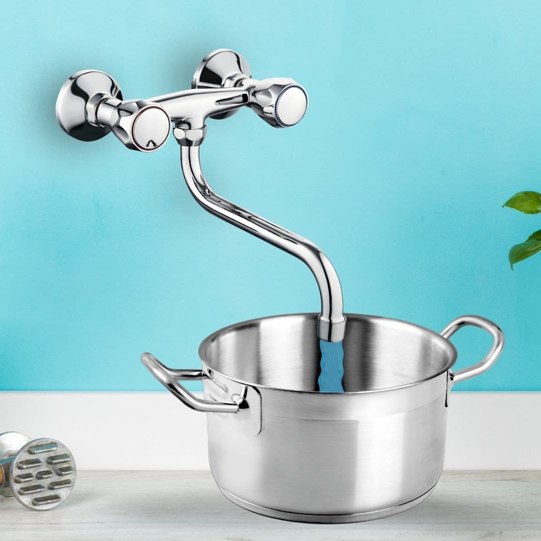 Rubinetto a Muro Down Canna a Esse in Ottone Cucina con Erogazione Orientabile - 6