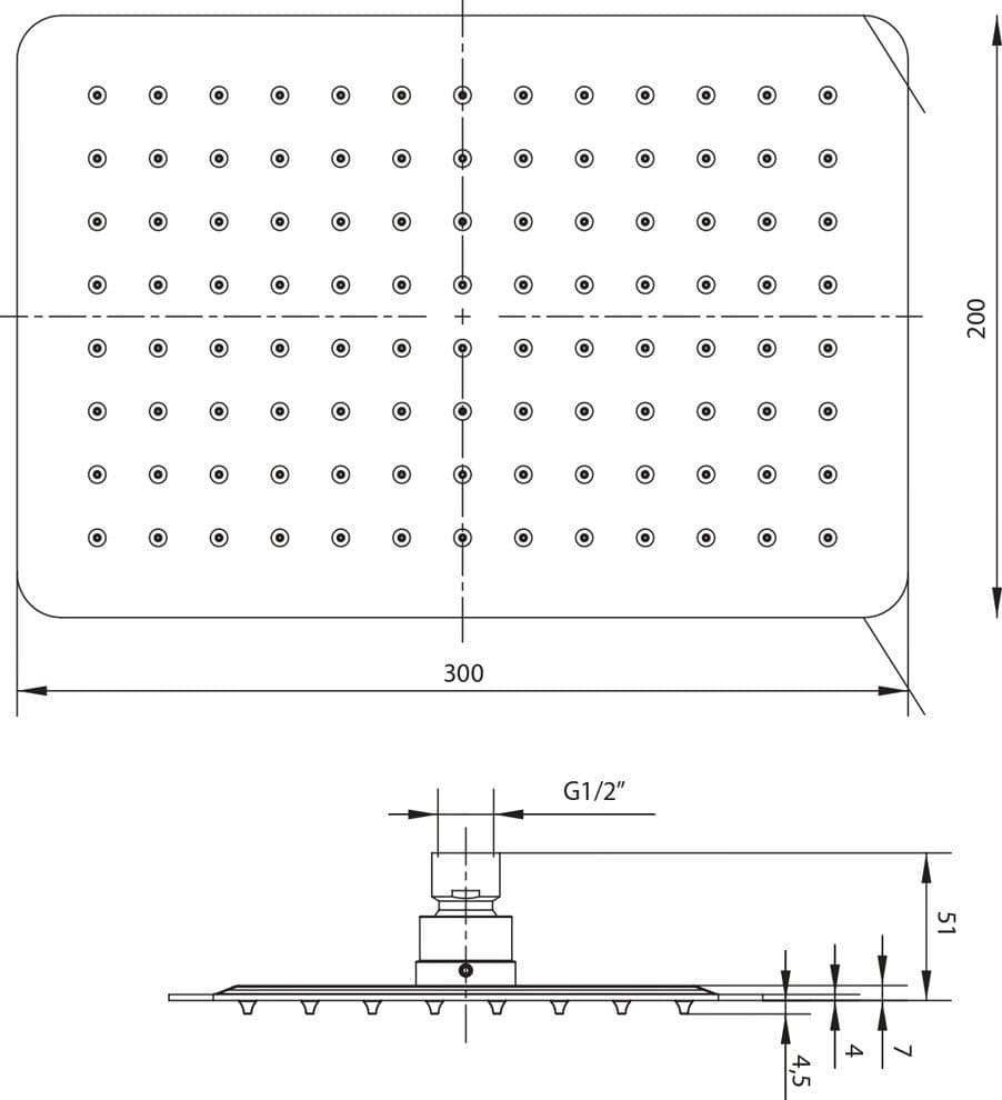 Soffione Doccia Rettangolare Acciaio Inox 200x300x4 Mm Spessore Effetto Pioggia Bagno - 2
