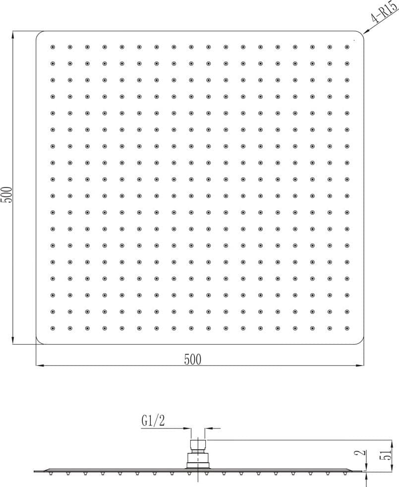 Soffione Doccia Quadrato Acciaio Inox 2 Mm Spessore Effetto Pioggia Varie Misure Bagno - 12