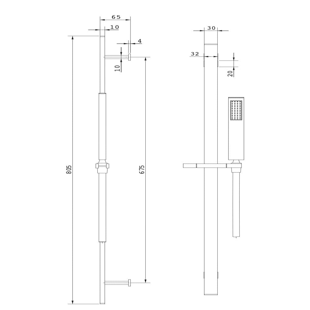 Asta Saliscendi Doccia 003 Ottone Cromato Rettangolare Doccetta Relax P6,5xH80 - 2