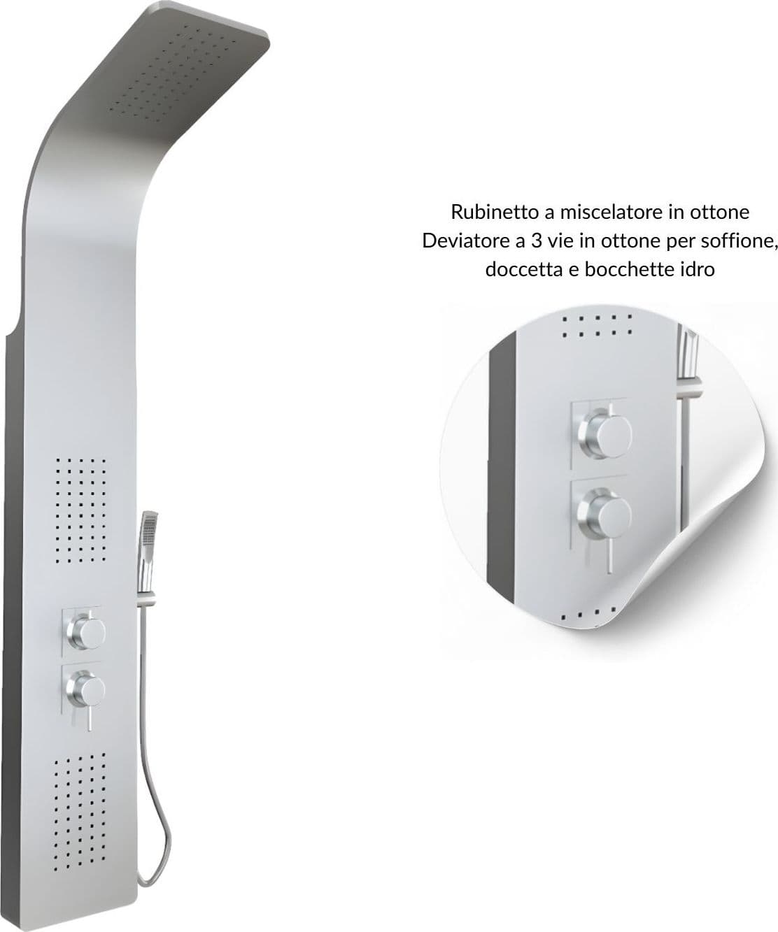 Colonna Doccia 3 Funzioni Acciaio Inox 2 Bocchette Idro Lombari L20xP44xH140 001B - 11