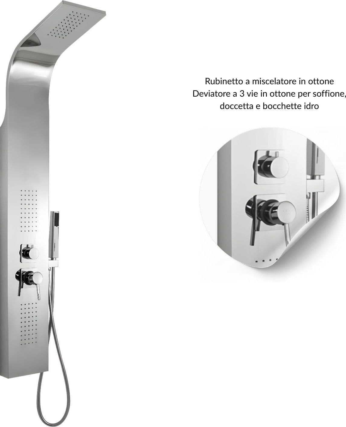 Colonna Doccia 3 Funzioni Acciaio Inox 2 Bocchette Idro Lombari L20xP44xH140 001B - 4