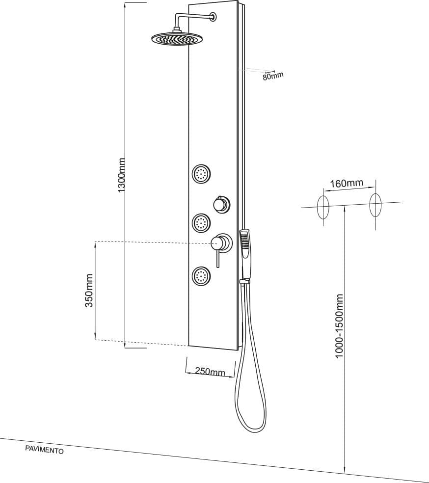 Colonna Doccia 019 Alluminio 3 Funzioni 3 Bocchette Idro Lombari Con Cristallo L25xP7,5xH130 - 2