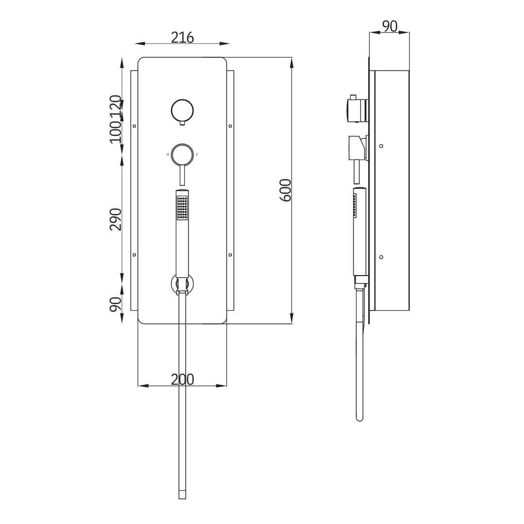 Wall Kit A Parete Da Incasso A Muro Acciaio Inox + Soffione Doccia a Parete Acciaio Inox Punta Tonda Con Cascata - 2