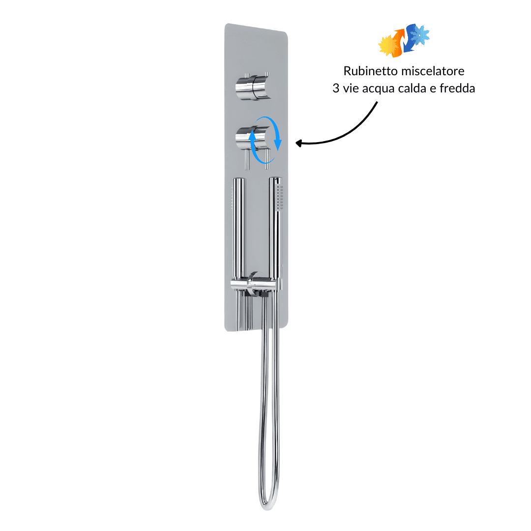 Wall Kit A Parete Da Incasso A Muro Acciaio Inox + Soffione Doccia a Parete Acciaio Inox Punta Tonda Con Cascata - 5