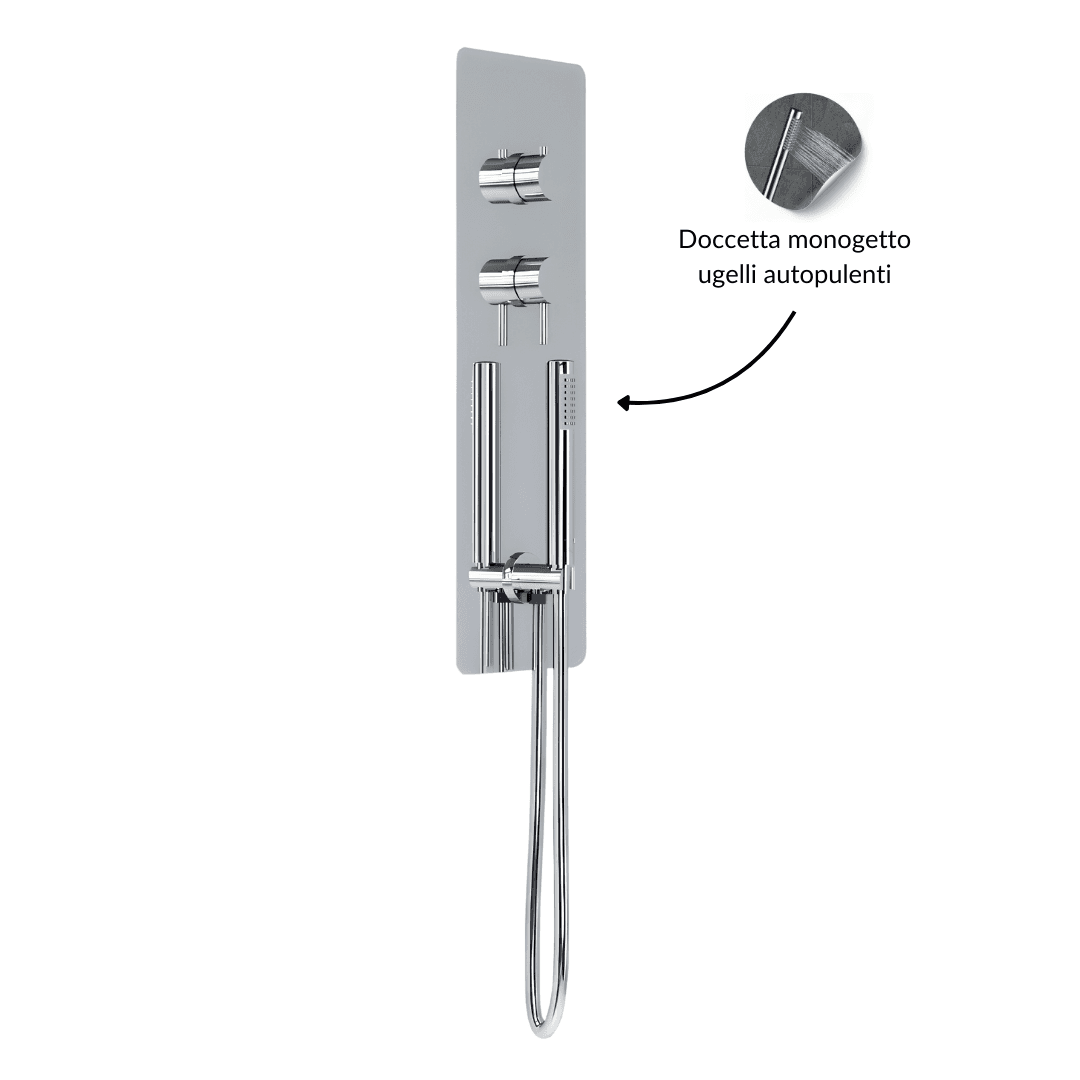 Wall Kit A Parete Da Incasso A Muro Acciaio Inox + Soffione Doccia a Parete Acciaio Inox Punta Tonda Con Cascata - 6
