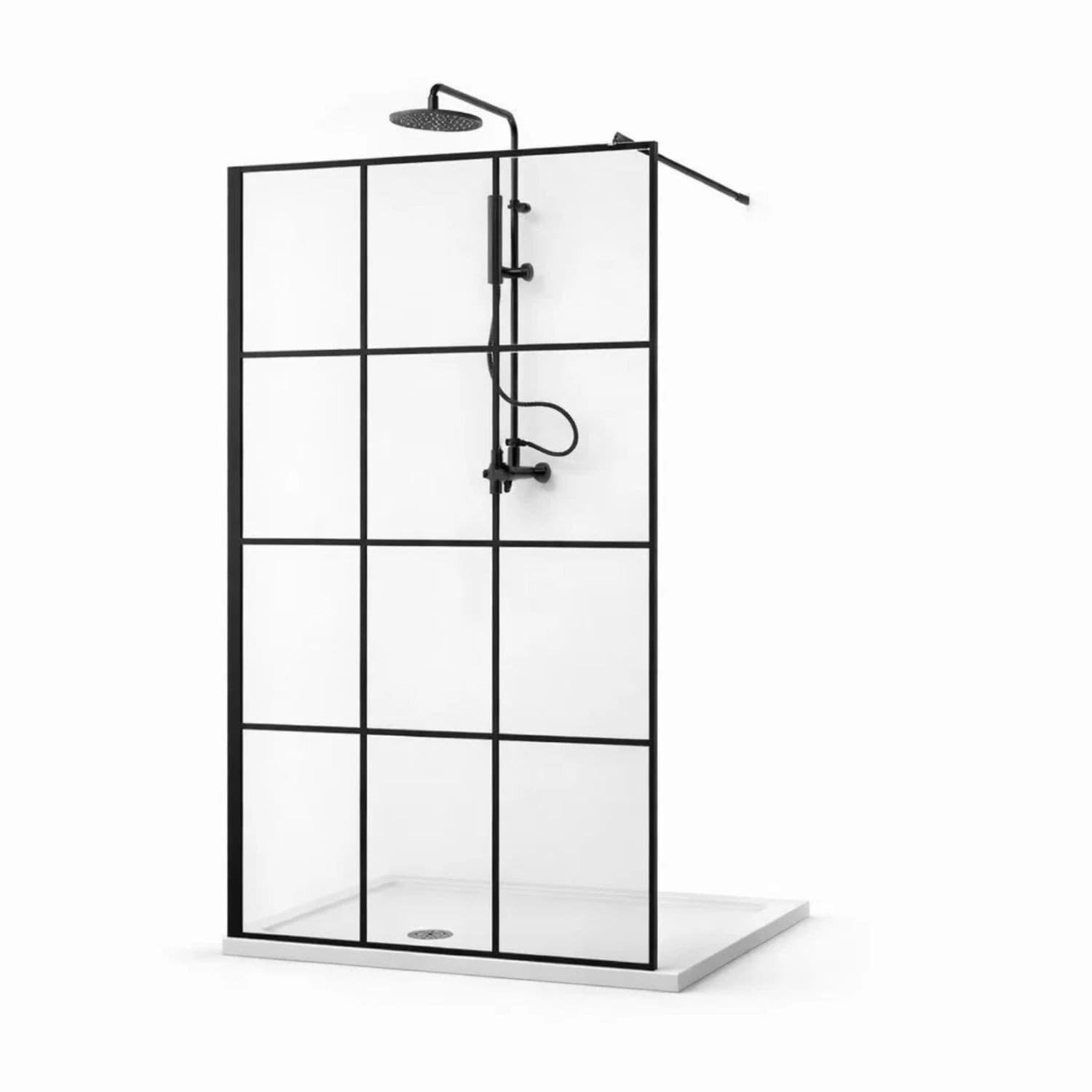 Parete Doccia Walk-In In Cristallo Temprato Con Profilo Black mm 8 - 2