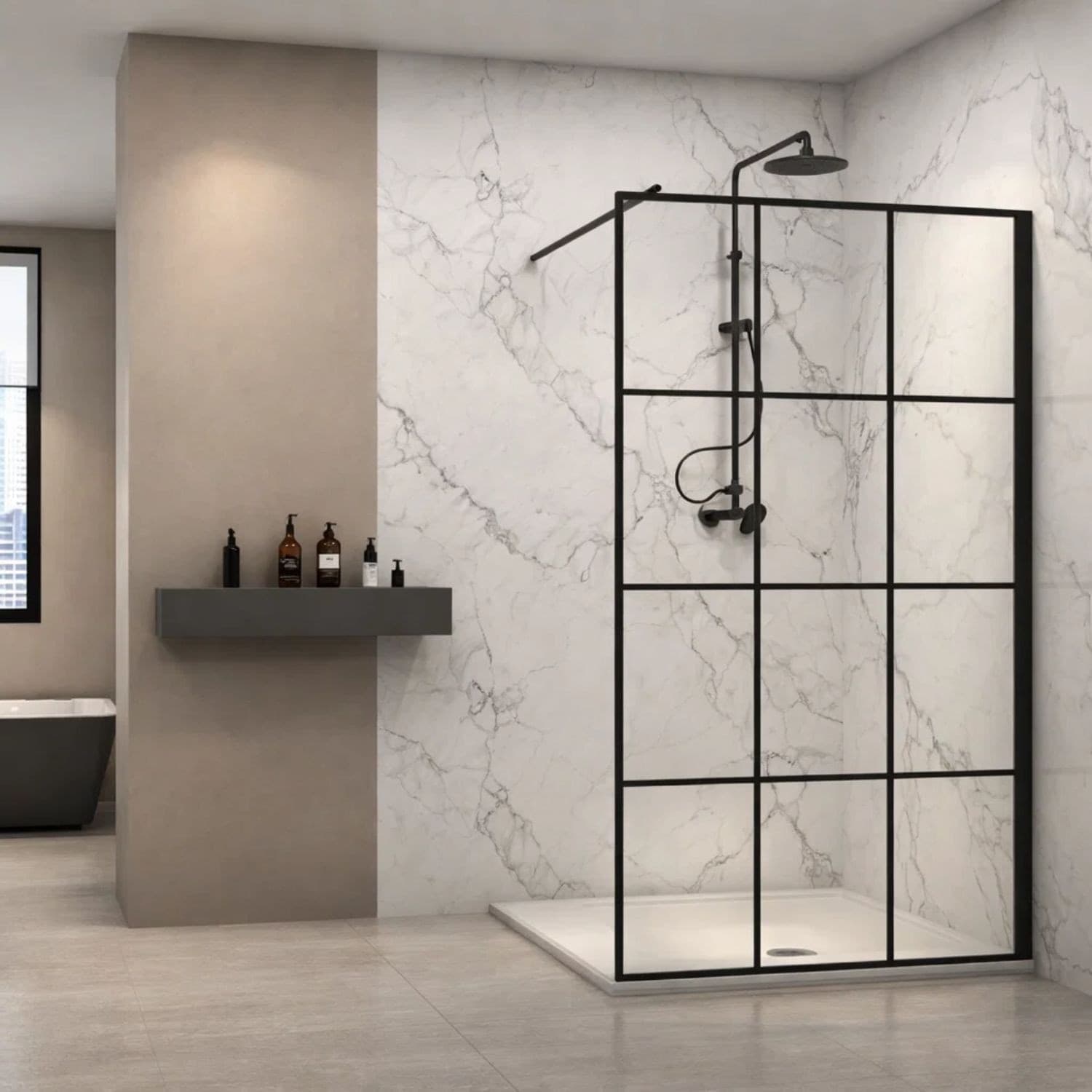 Parete Doccia Walk-In In Cristallo Temprato Con Profilo Black mm 8 - 4
