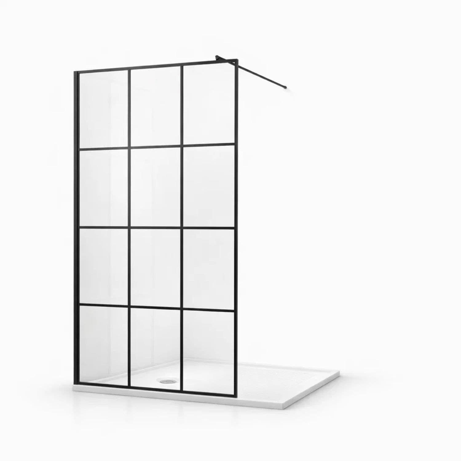 Parete Doccia Walk-In In Cristallo Temprato Con Profilo Black mm 8 - 8