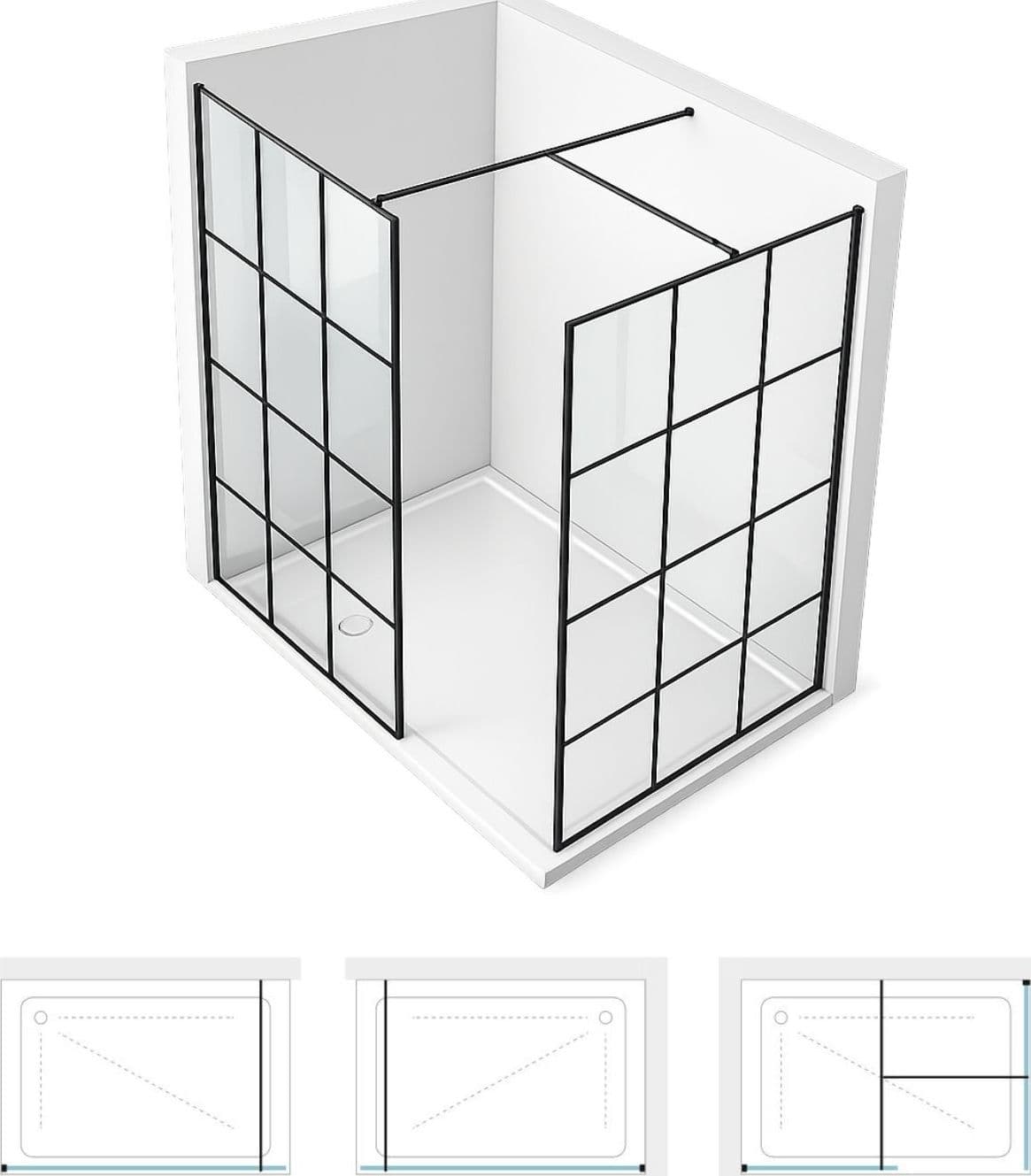 Parete Doccia Walk-In In Cristallo Temprato Con Profilo Black mm 8 - 9