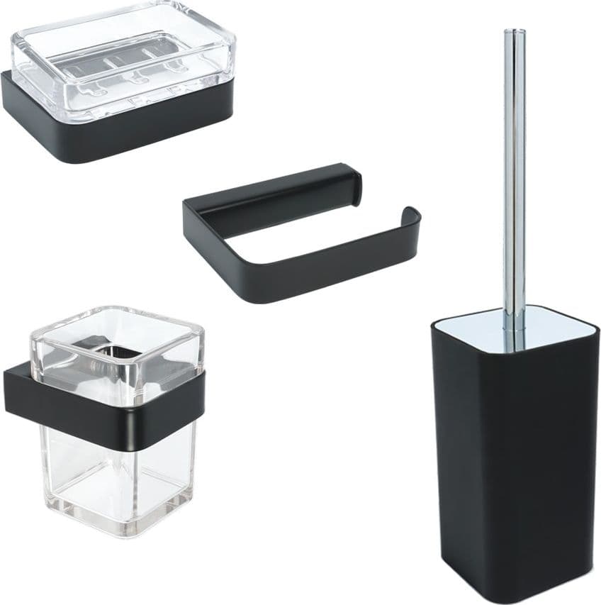 Ogomondo Set 4 Pezzi Accessori da bagno Serie 25 in Acciaio Nero