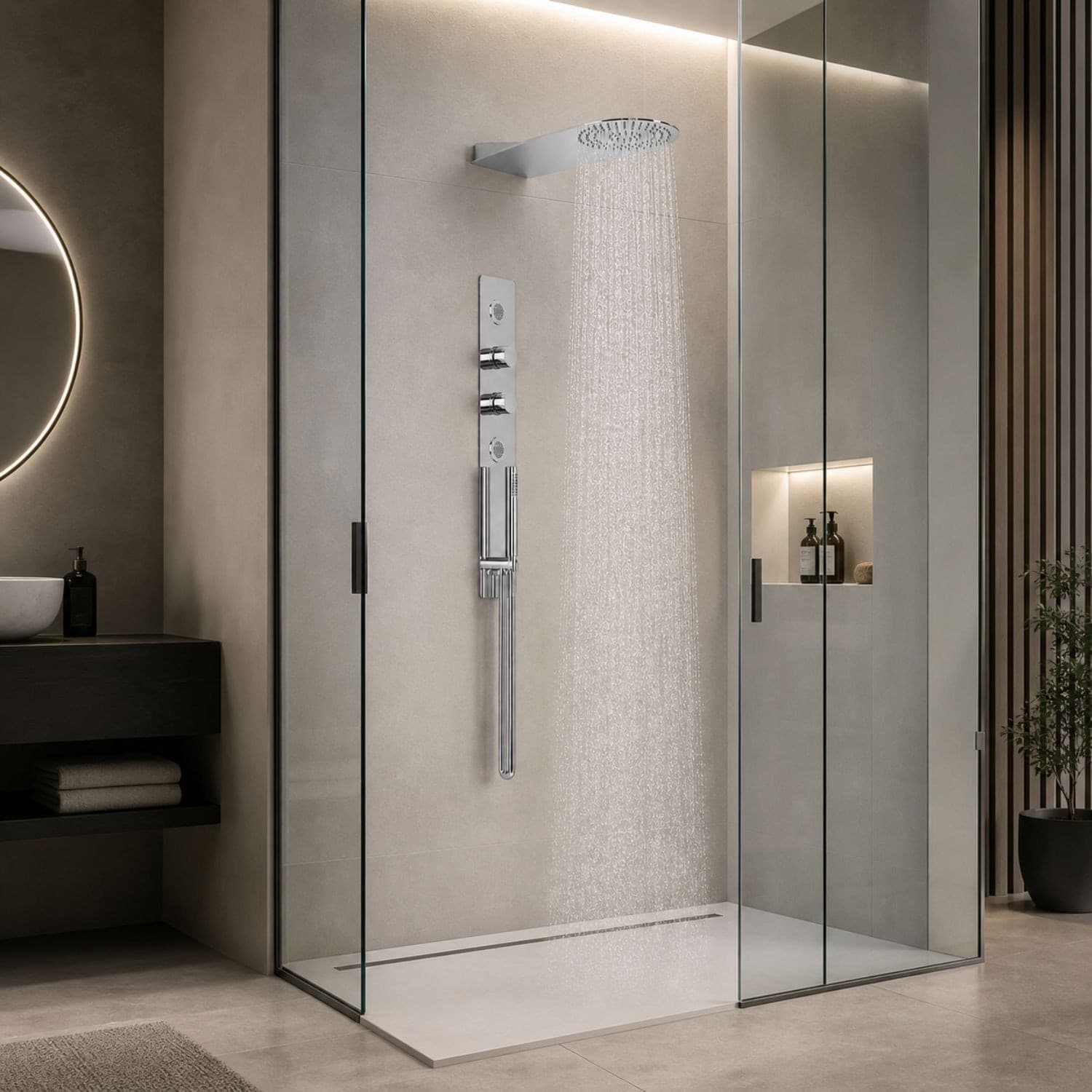Wall Kit A Parete Da Incasso A Muro Acciaio Inox  + Soffione Doccia a Parete Acciaio Inox Punta Tonda - 2