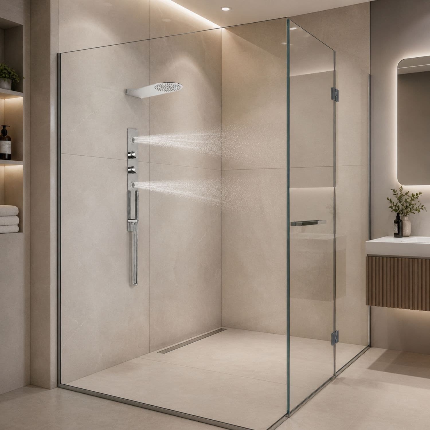 Wall Kit A Parete Da Incasso A Muro Acciaio Inox  + Soffione Doccia a Parete Acciaio Inox Punta Tonda - 4