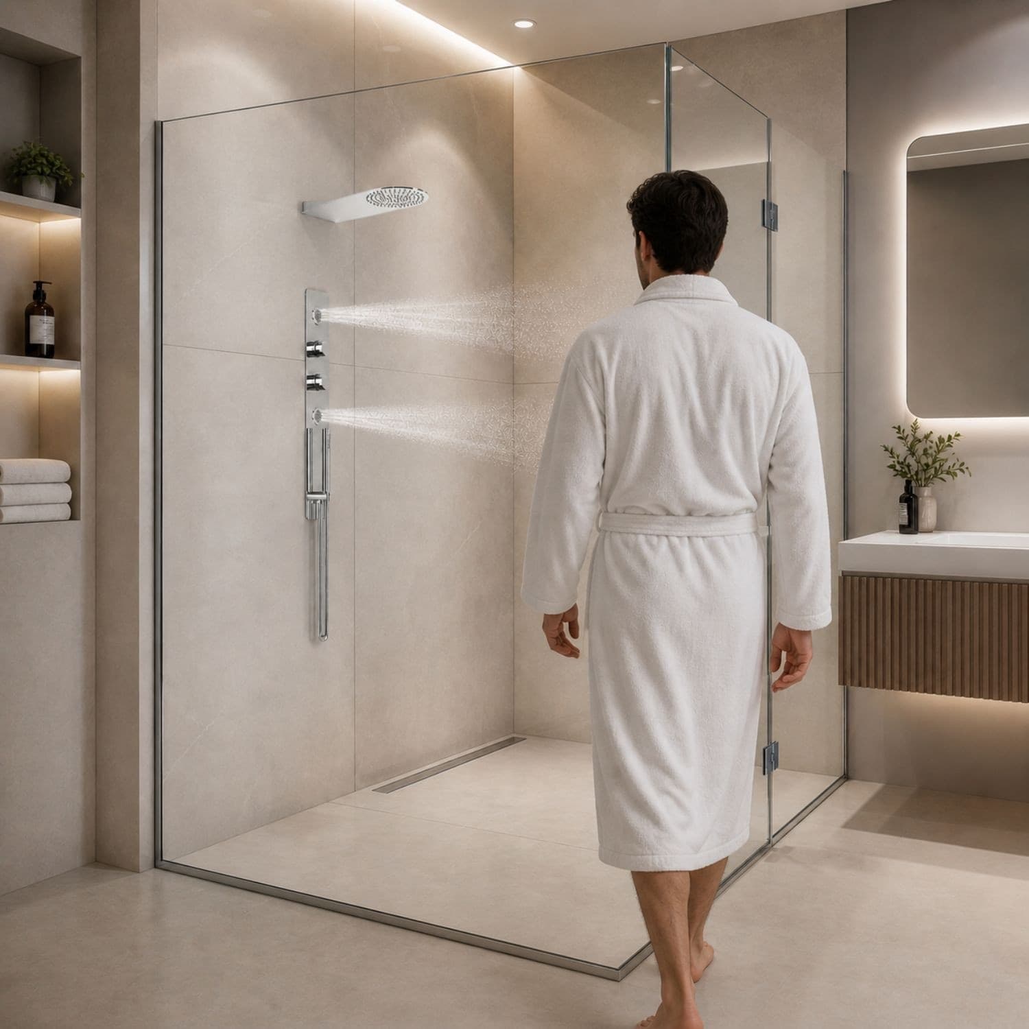 Wall Kit A Parete Da Incasso A Muro Acciaio Inox  + Soffione Doccia a Parete Acciaio Inox Punta Tonda - 5