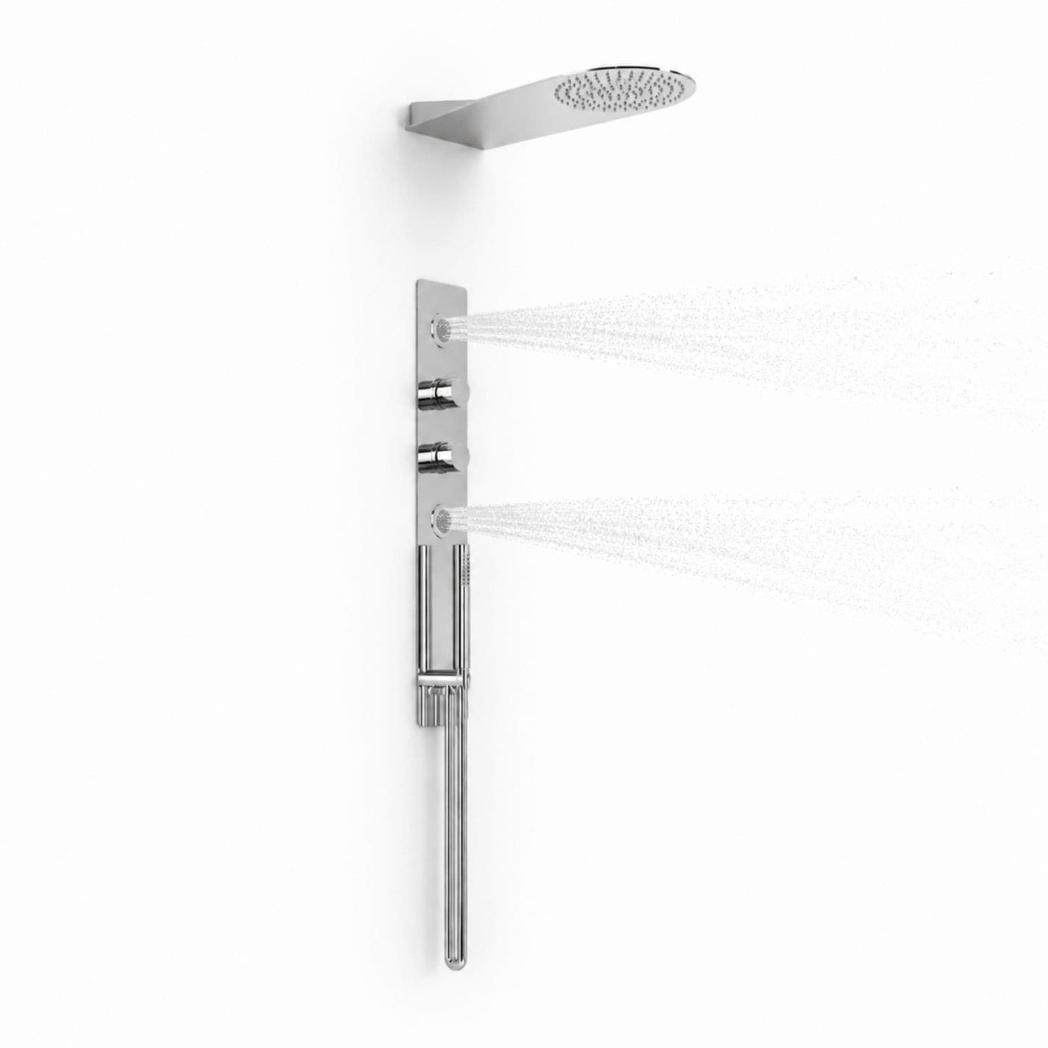 Wall Kit A Parete Da Incasso A Muro Acciaio Inox  + Soffione Doccia a Parete Acciaio Inox Punta Tonda - 6
