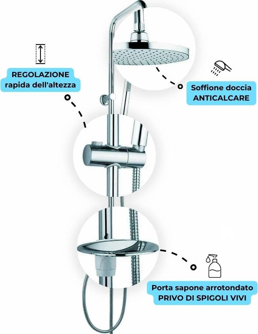 Colonna Doccia Attrezzata 025 Ottone Cromato Soffione Tondo Doccetta - 2