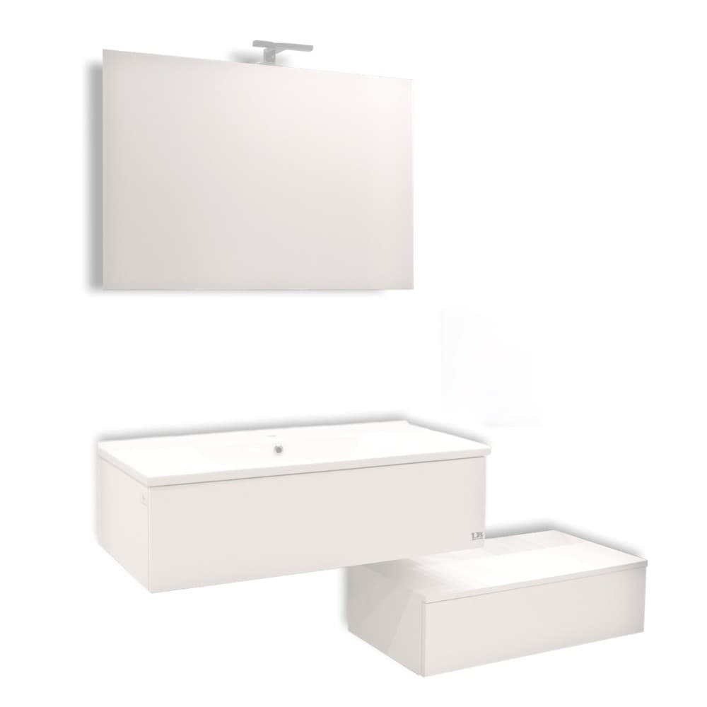 Mobile da bagno sospeso Wonder Bianco con lavabo specchio MADE IN ITALY - 5