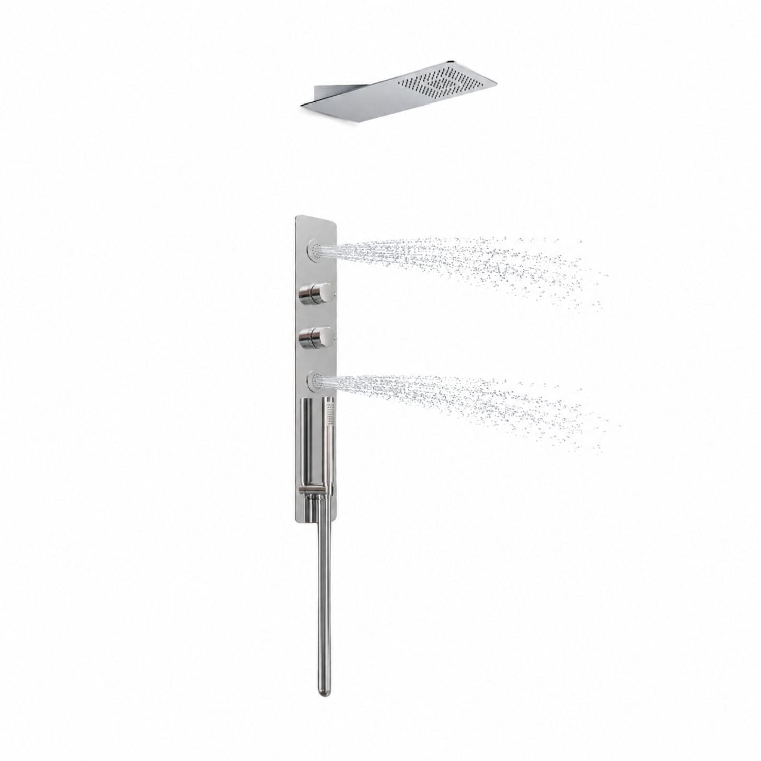 Wall Kit A Parete Da Incasso A Muro Acciaio Inox + Soffione Doccia a Parete Acciaio Inox Punta Quadrata - 2