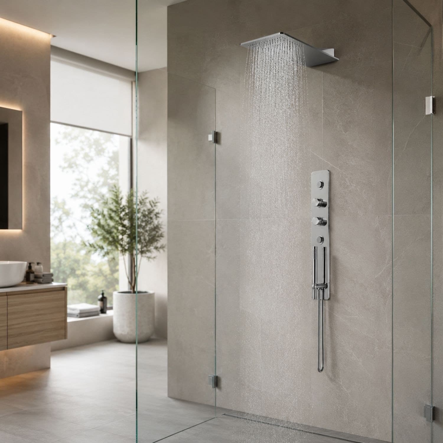 Wall Kit A Parete Da Incasso A Muro Acciaio Inox + Soffione Doccia a Parete Acciaio Inox Punta Quadrata - 4