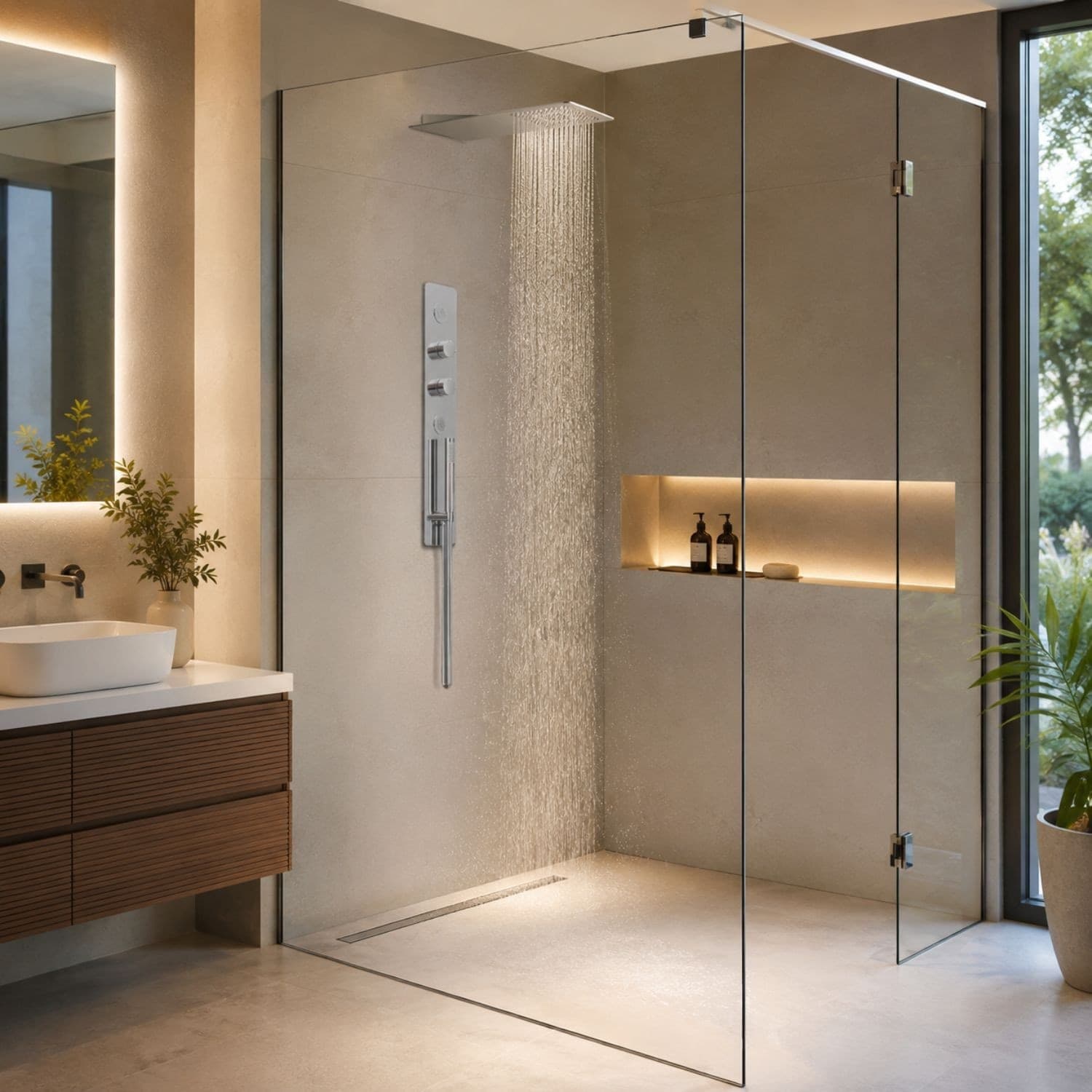 Wall Kit A Parete Da Incasso A Muro Acciaio Inox + Soffione Doccia a Parete Acciaio Inox Punta Quadrata - 5