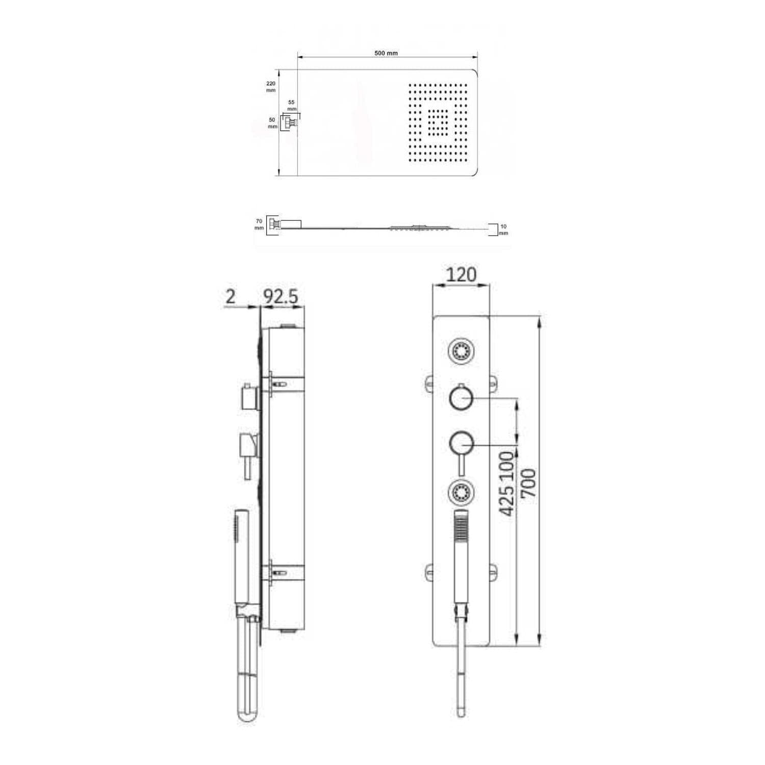 Wall Kit A Parete Da Incasso A Muro Acciaio Inox + Soffione Doccia a Parete Acciaio Inox Punta Quadrata - 6
