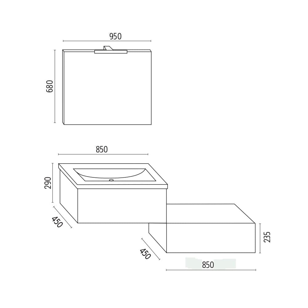 Mobile da bagno sospeso Wonder Corda con lavabo specchio MADE IN ITALY - 3