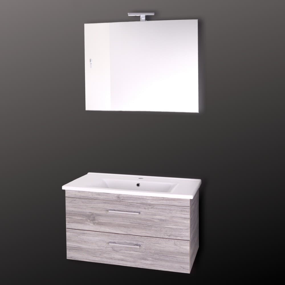 Mobile da bagno sospeso Spring  Cenere con lavabo specchio MADE IN ITALY - 2