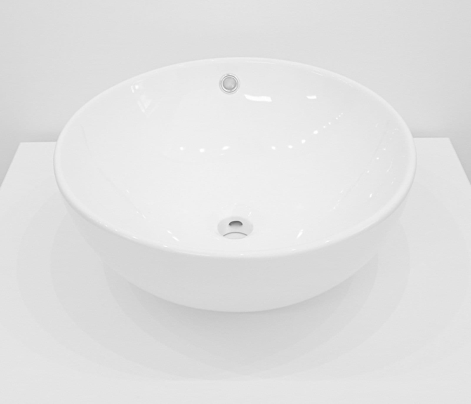 Lavabo Da Appoggio Ceramica Bianco Tondo Lavandino Diametro 44 cm - 4