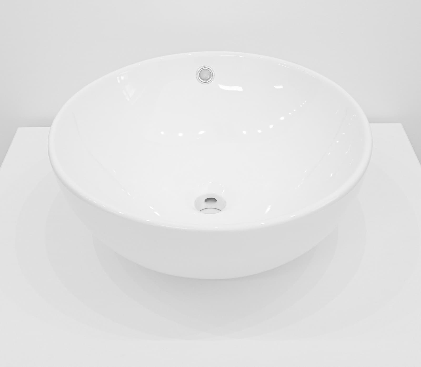 Lavabo Da Appoggio Ceramica Bianco Tondo Lavandino Diametro 44 cm - 4
