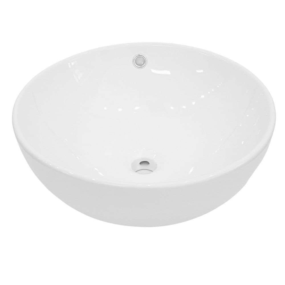 Lavabo Da Appoggio Ceramica Bianco Tondo Lavandino Diametro 44 cm - 2