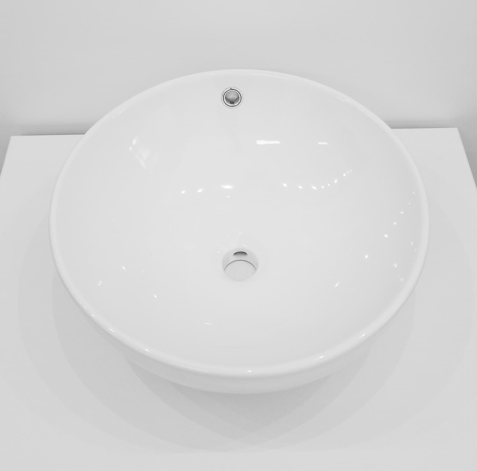 Lavabo Da Appoggio Ceramica Bianco Tondo Lavandino Diametro 44 cm - 3