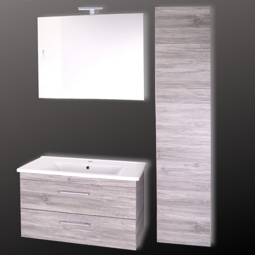 Mobile da bagno sospeso Spring  Cenere con Colonna specchio MADE IN ITALY - 2