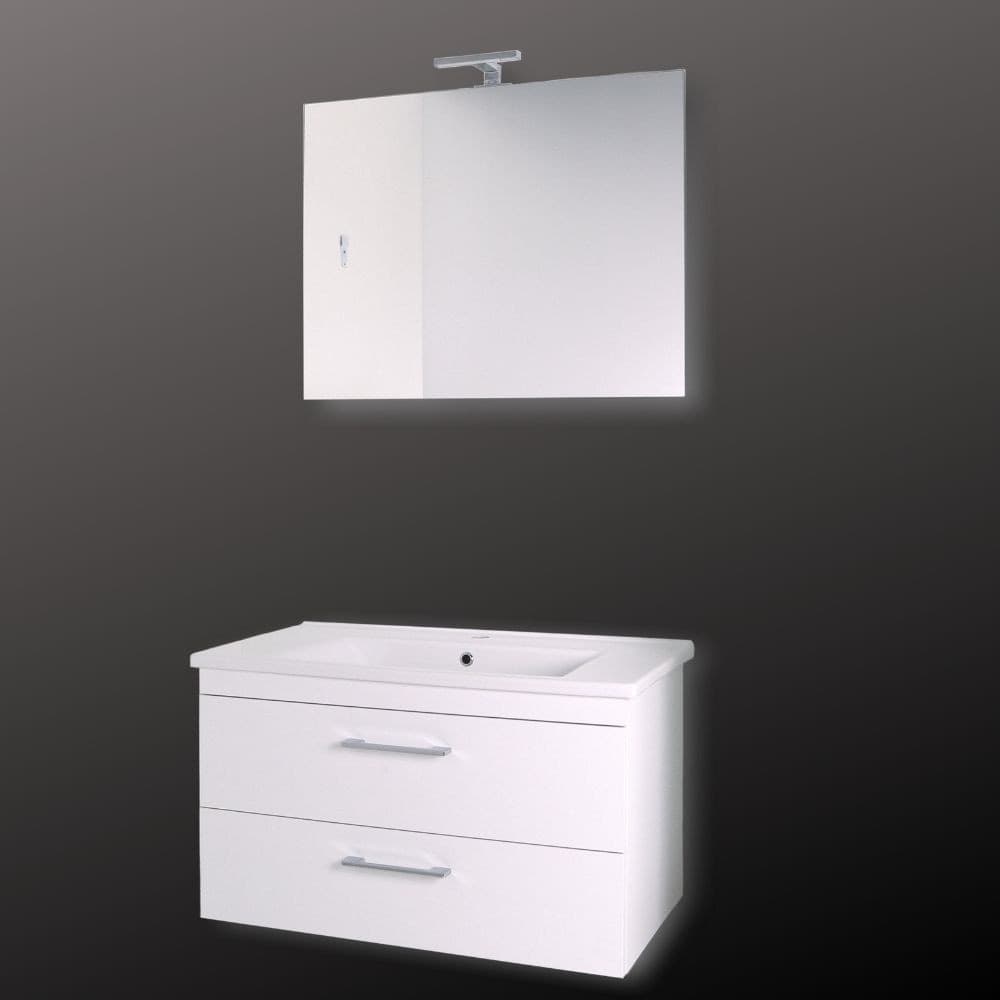 Mobile da bagno sospeso Spring  Bianco con lavabo specchio MADE IN ITALY - 4