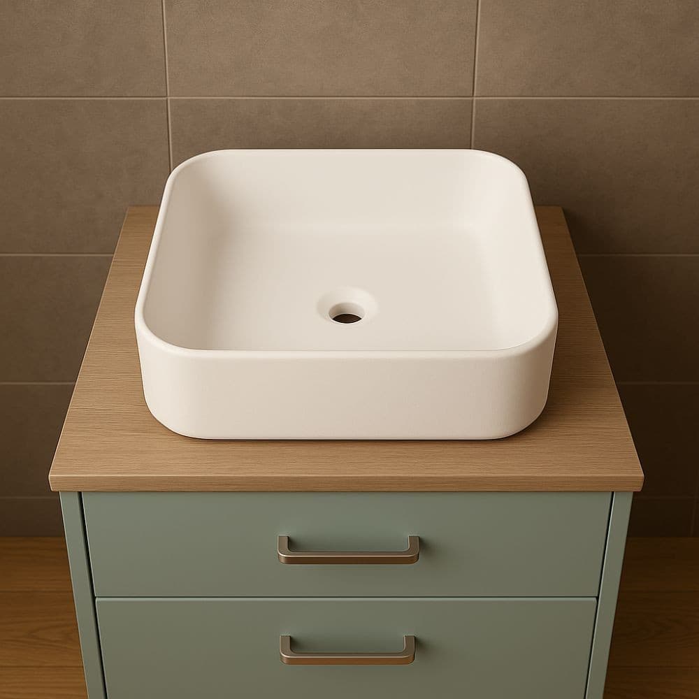 Lavabo D'appoggio Ceramica Bianco Quadrato Lavandino Bagno dimensioni cm 38,5x38,5x14 - 14