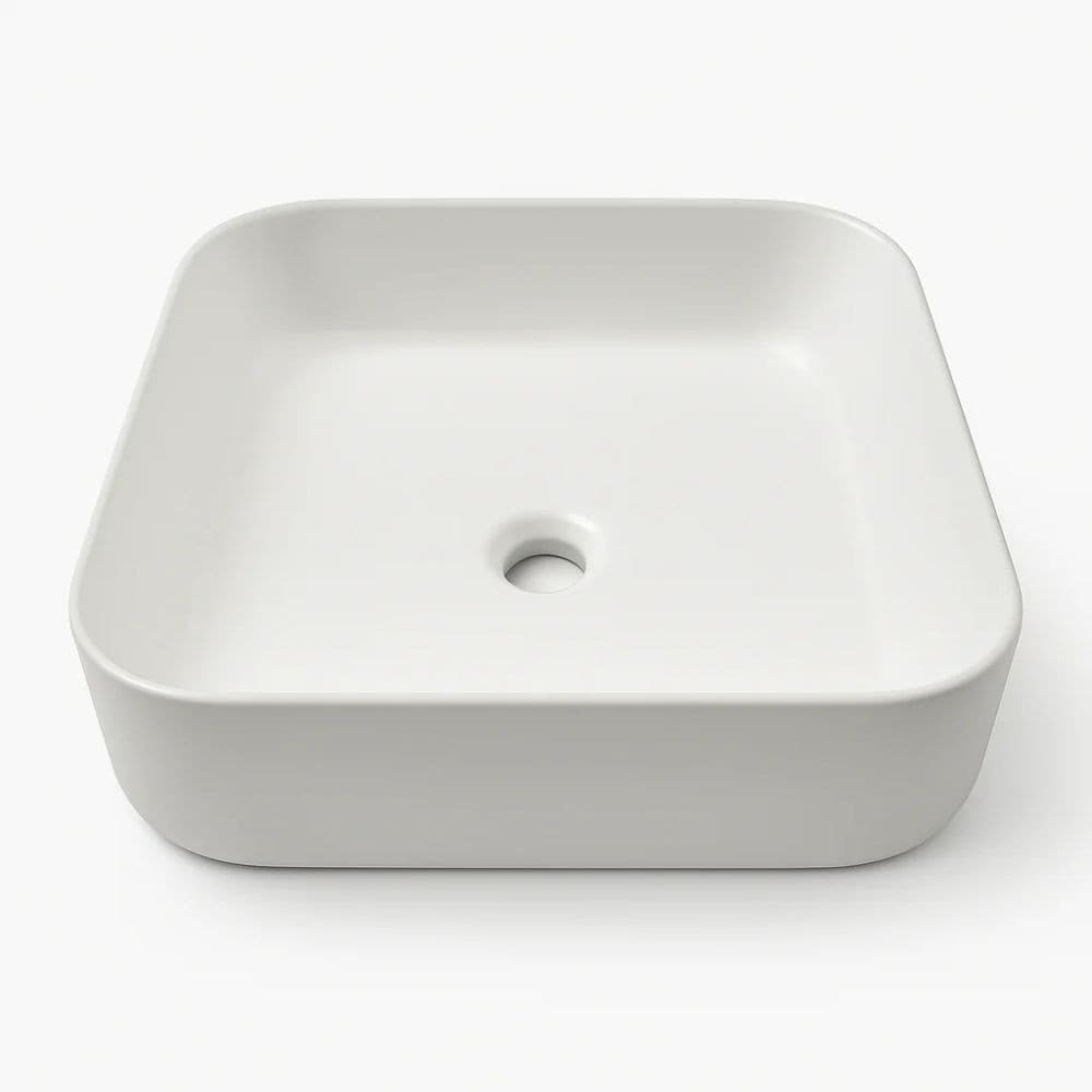 Lavabo D'appoggio Ceramica Bianco Quadrato Lavandino Bagno dimensioni cm 38,5x38,5x14 - 13