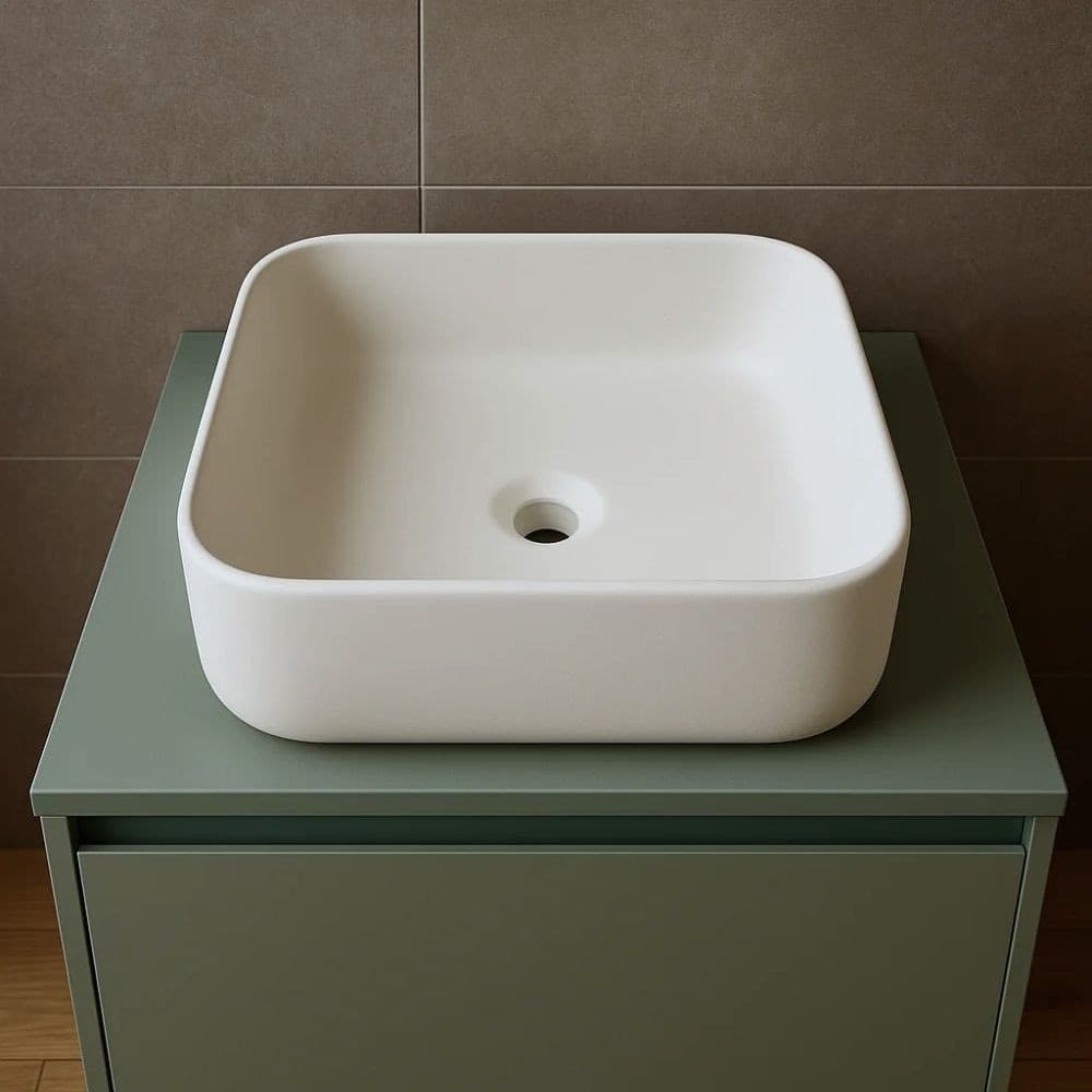 Lavabo D'appoggio Ceramica Bianco Quadrato Lavandino Bagno dimensioni cm 38,5x38,5x14 - 11