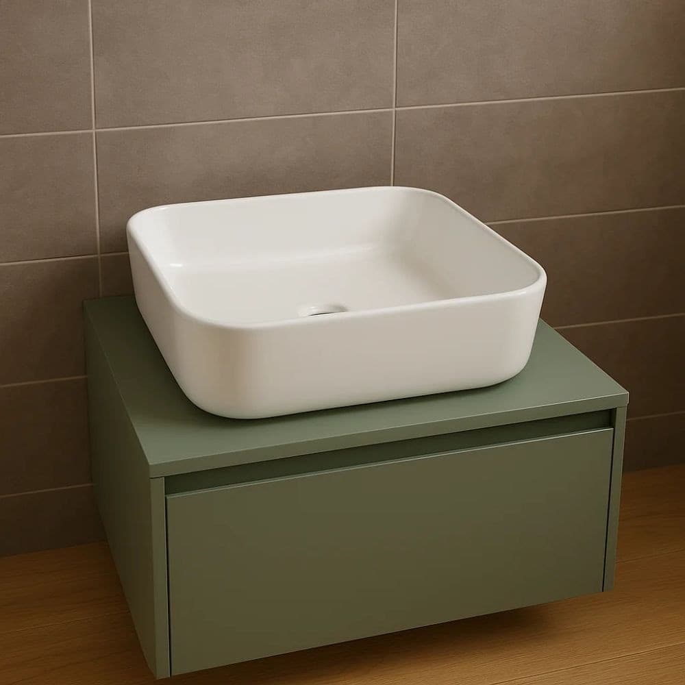 Lavabo D'appoggio Ceramica Bianco Quadrato Lavandino Bagno dimensioni cm 38,5x38,5x14 - 5