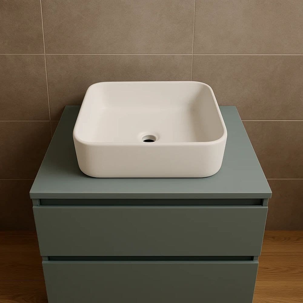 Lavabo D'appoggio Ceramica Bianco Quadrato Lavandino Bagno dimensioni cm 38,5x38,5x14 - 9