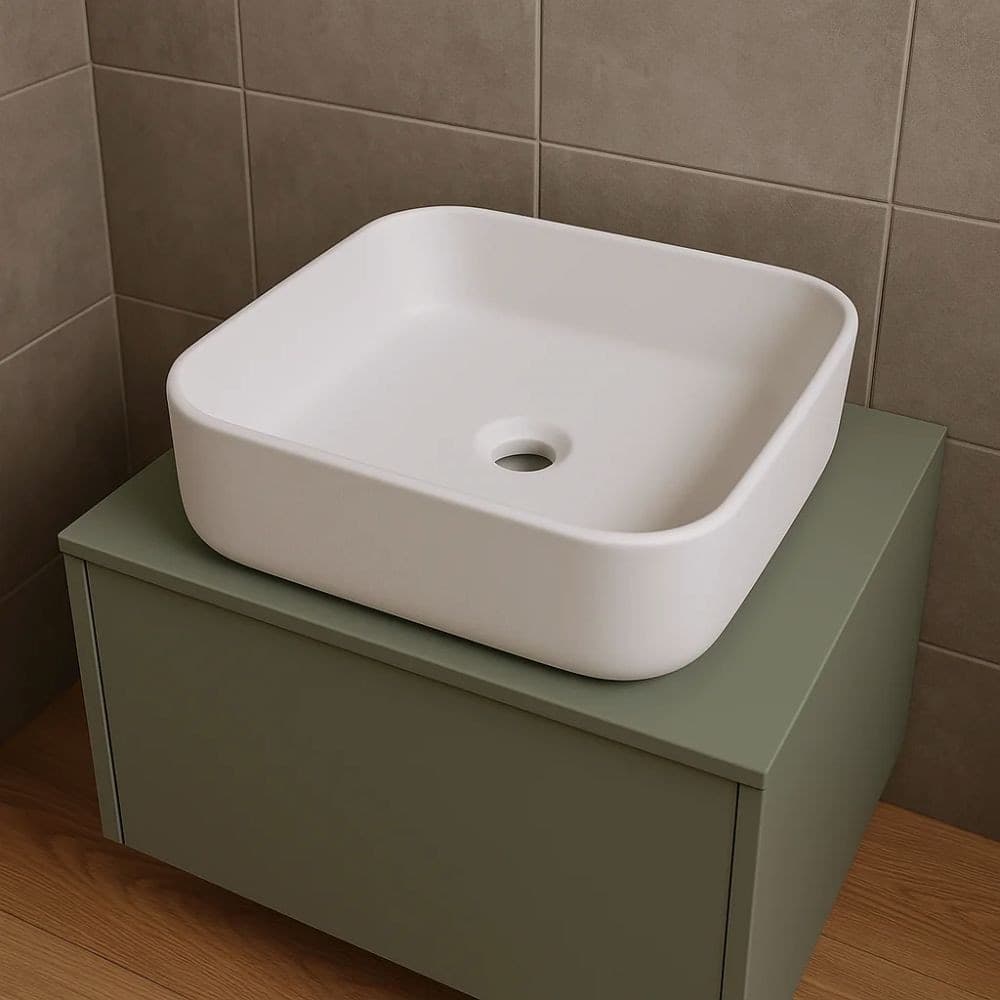 Lavabo D'appoggio Ceramica Bianco Quadrato Lavandino Bagno dimensioni cm 38,5x38,5x14 - 10