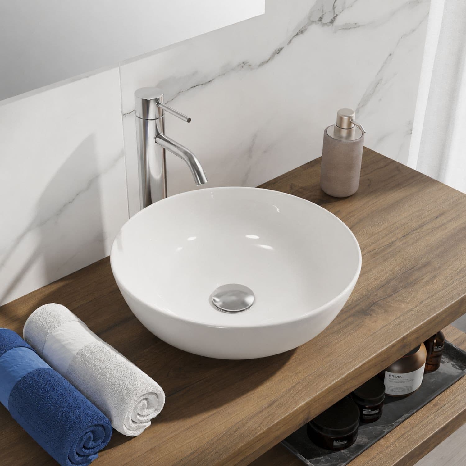Lavabo Da Appoggio Tondo In Ceramica Bianco Lucido E Opaco - 15
