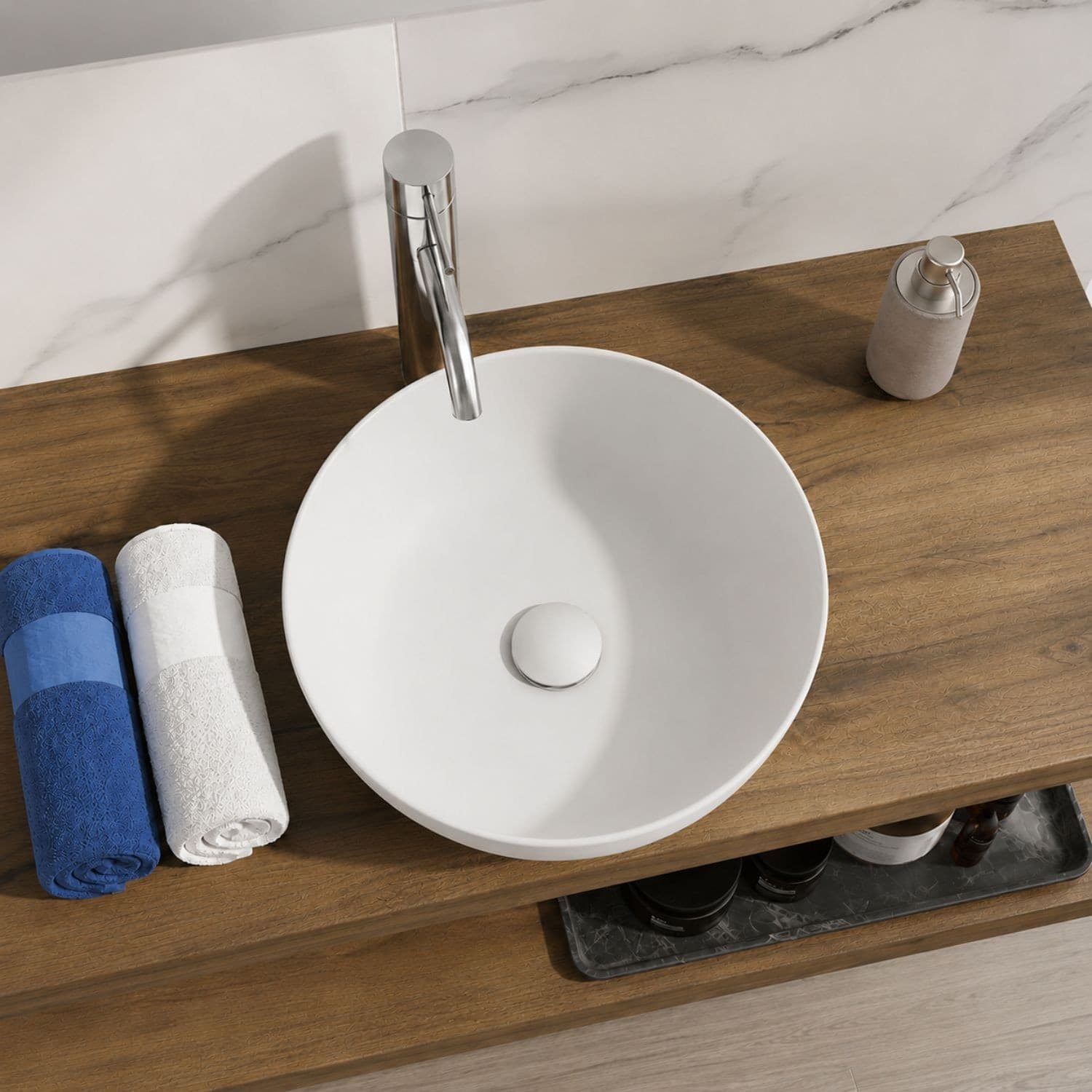 Lavabo Da Appoggio Tondo In Ceramica Bianco Lucido E Opaco - 11