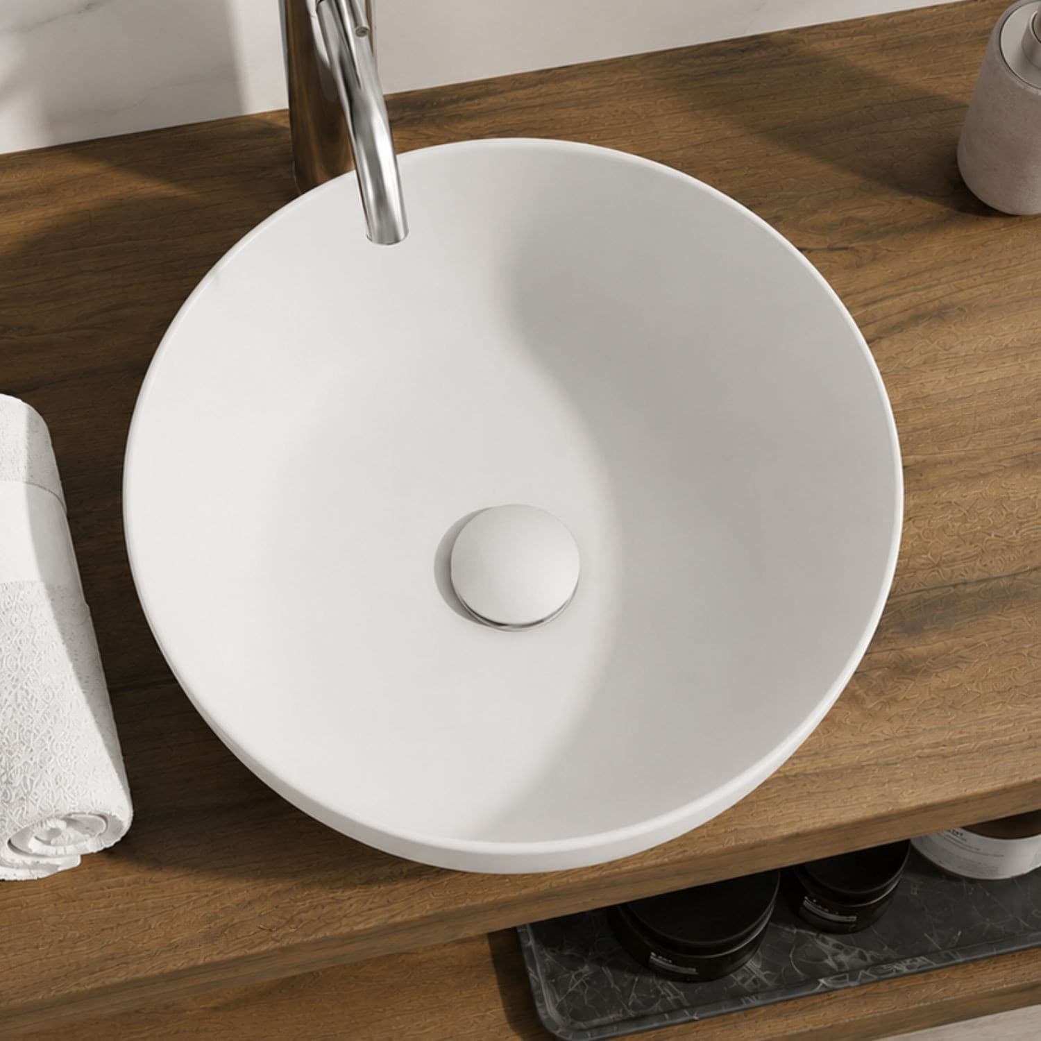 Lavabo Da Appoggio Tondo In Ceramica Bianco Lucido E Opaco - 12