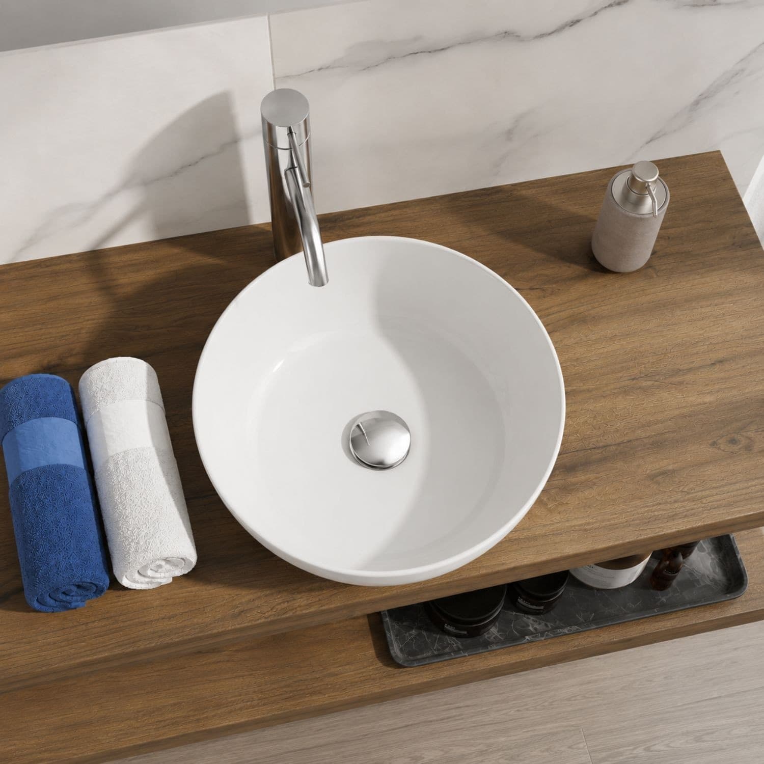 Lavabo Da Appoggio Tondo In Ceramica Bianco Lucido E Opaco - 3