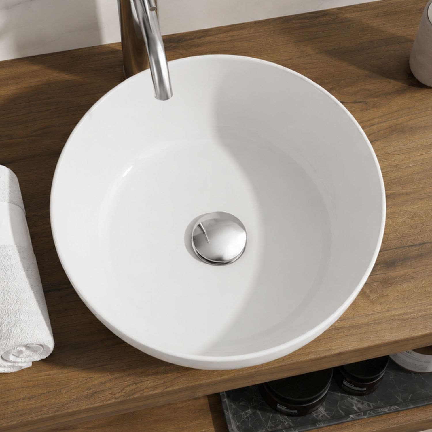 Lavabo Da Appoggio Tondo In Ceramica Bianco Lucido E Opaco - 4