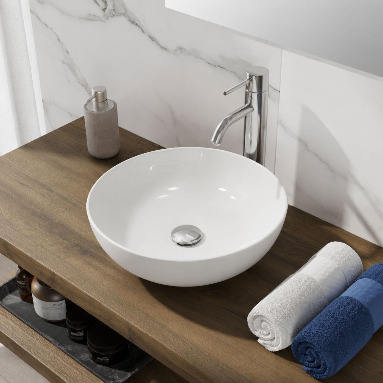 Lavabo Da Appoggio Tondo In Ceramica Bianco Lucido E Opaco - 5