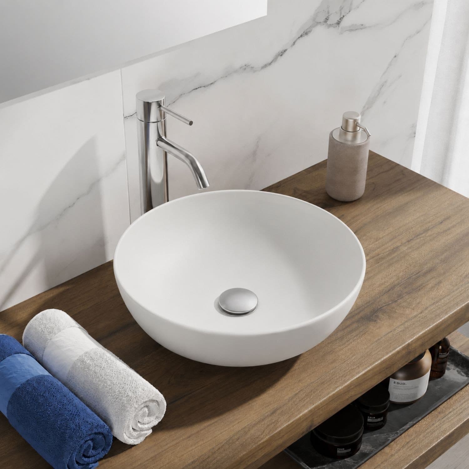 Lavabo Da Appoggio Tondo In Ceramica Bianco Lucido E Opaco - 8