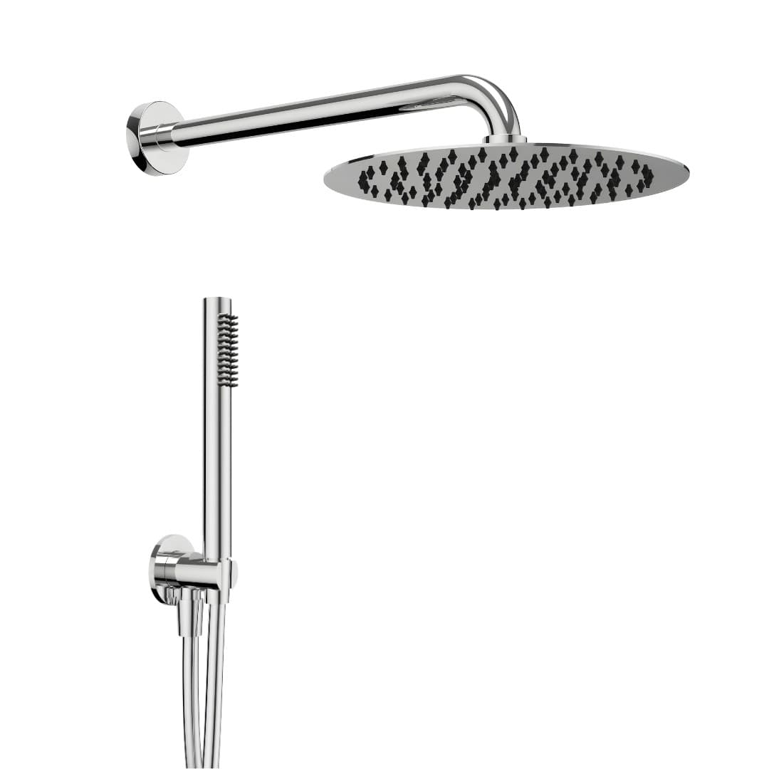 Kit doccia co soffione tondo diametro 20 cm braccio a parete e doccino con flessibile da cm 150 - 20