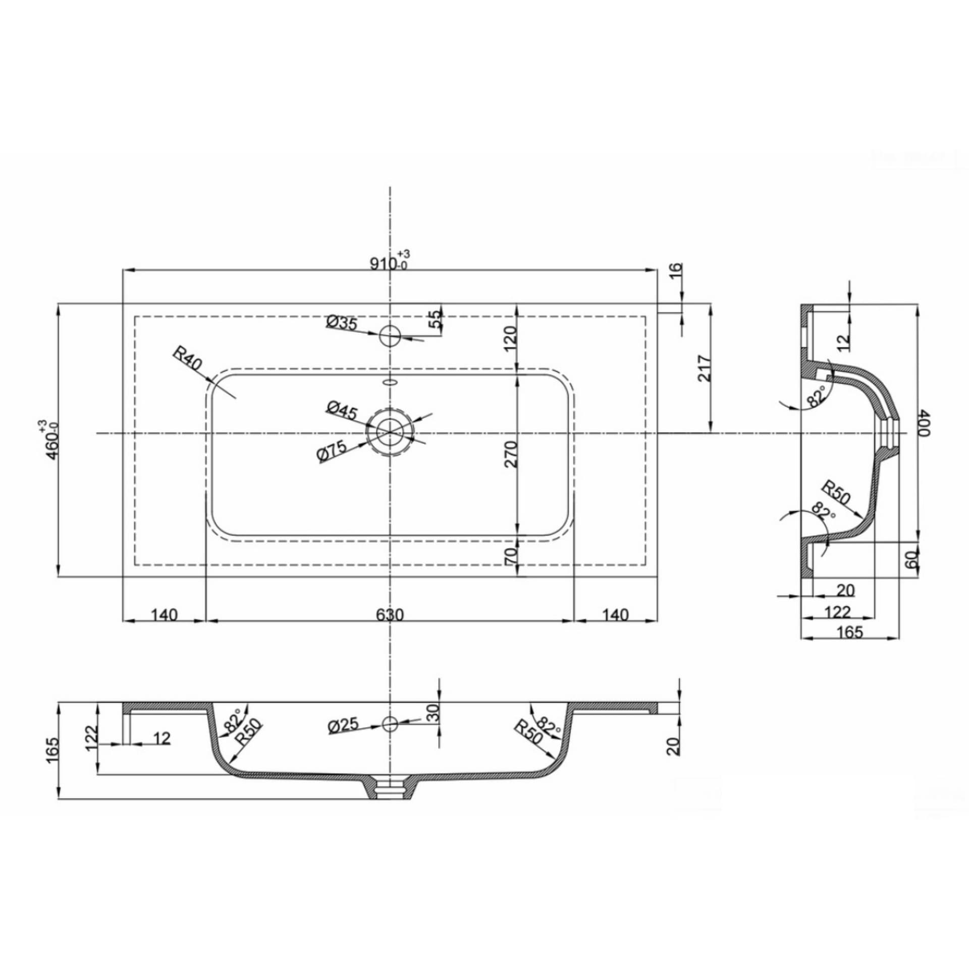 Lavabo Da Incasso In Mineral Marmo Bianco Rettangolare 91X46 Cm - 6
