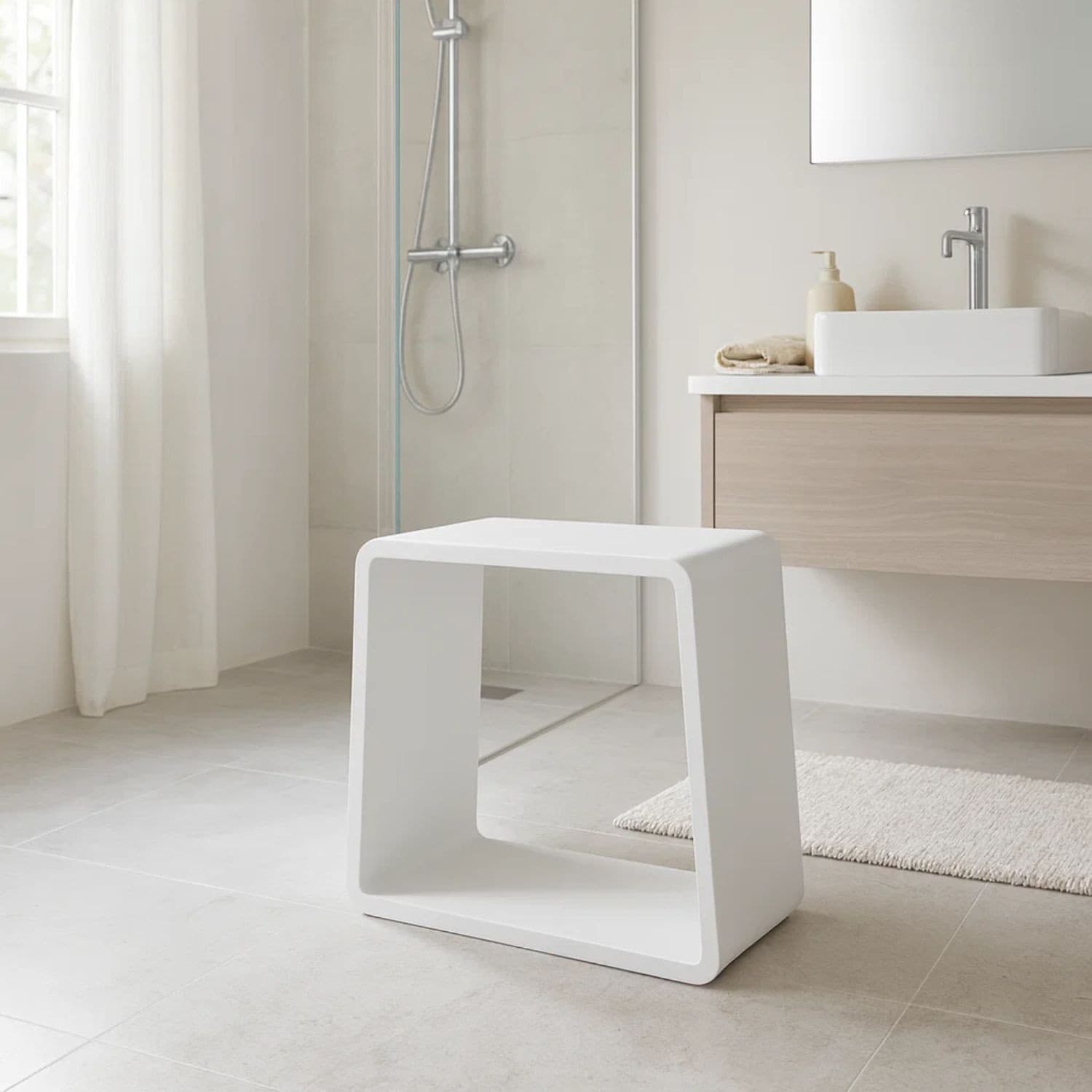 Sgabello da Bagno Silk in Artificial Stone Bianco Opaco Matt Ogomondo - 7