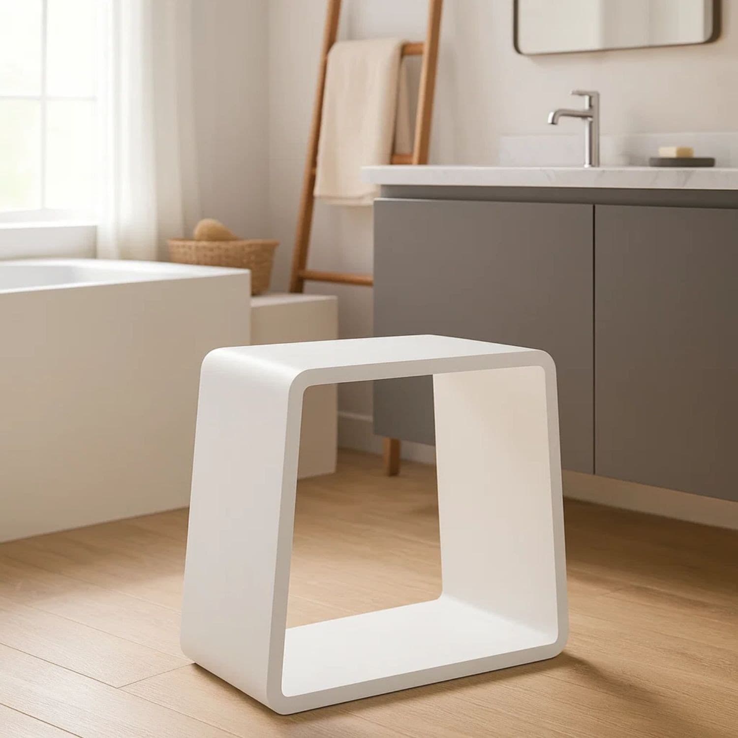 Sgabello da Bagno Silk in Artificial Stone Bianco Opaco Matt Ogomondo - 2